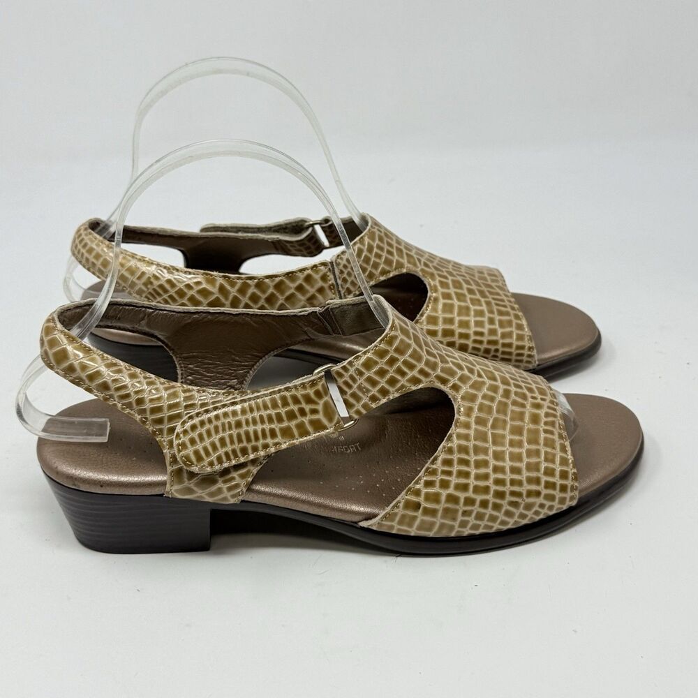 SAS Suntimer Slingback Sandals Womens 9 S Slim Tan Gold Croc Print Hook Loop